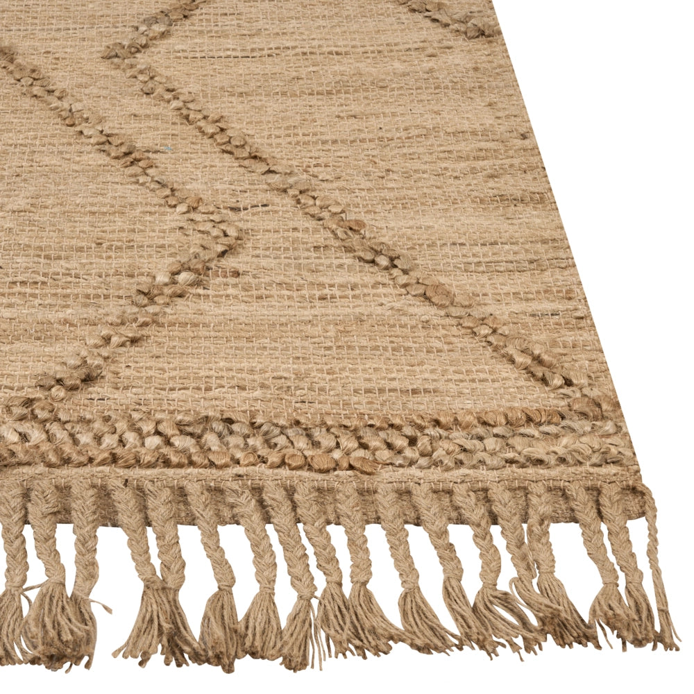 Tappeto Beige Juta 160 x 230 cm Tessuto a mano Linee geometriche con nappe Stile naturale Boho Tessile