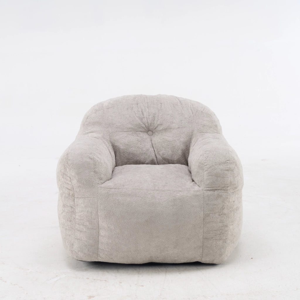 Poltrona pouf con schienale ergonomico e imbottitura in pelliccia sintetica grigio chiaro