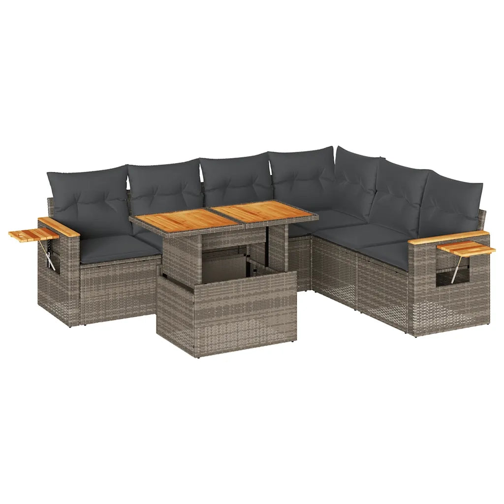 Set Divani da Giardino 7pz con Cuscini Grigio Polyrattan Acacia 3327609