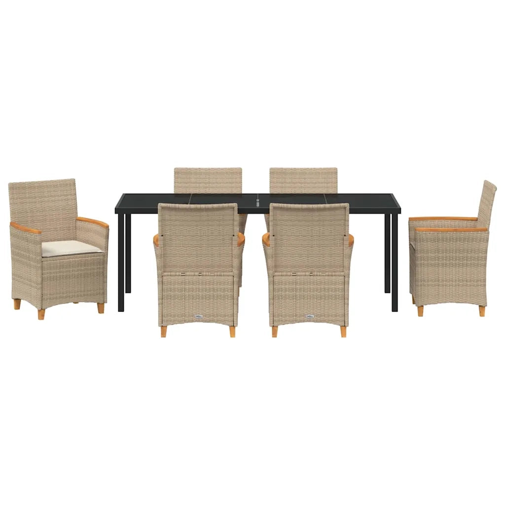 Set da Pranzo per Giardino 7 pcs Beige polyrattan 3381105