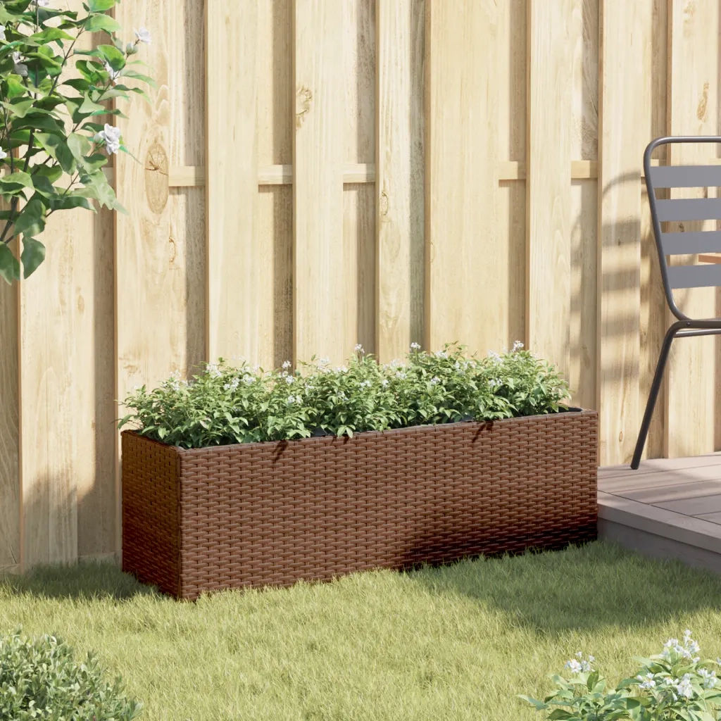 Fioriera da Giardino con 3 Vasi Marrone 105x30x32 cm Polyrattan