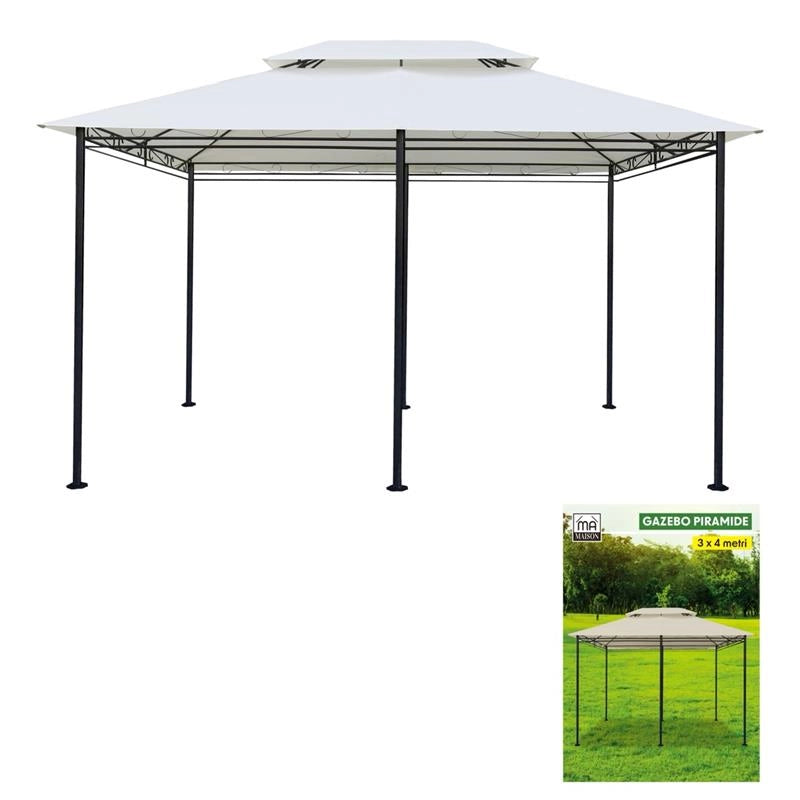 MA MAISON GAZEBO PIRAMIDE 3X4 MT BIANCO COPERTURA 180 GSM TUBO 20 MM STRUTTURA IN METALLO VERNICIATO A POLVERE