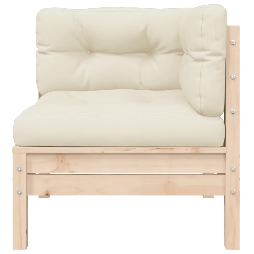 Set Divani da Giardino 3 pz | Set Salotto da Giardino con Cuscini Crema Massello di Pino