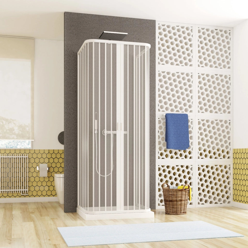 Box doccia tre lati soffietto, ingresso centrale pvc bianco h185cm Platra Retty Bianco,80x90x80 cm