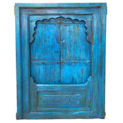 Finestra in legno blu fatta a mano 94x12x142 cm