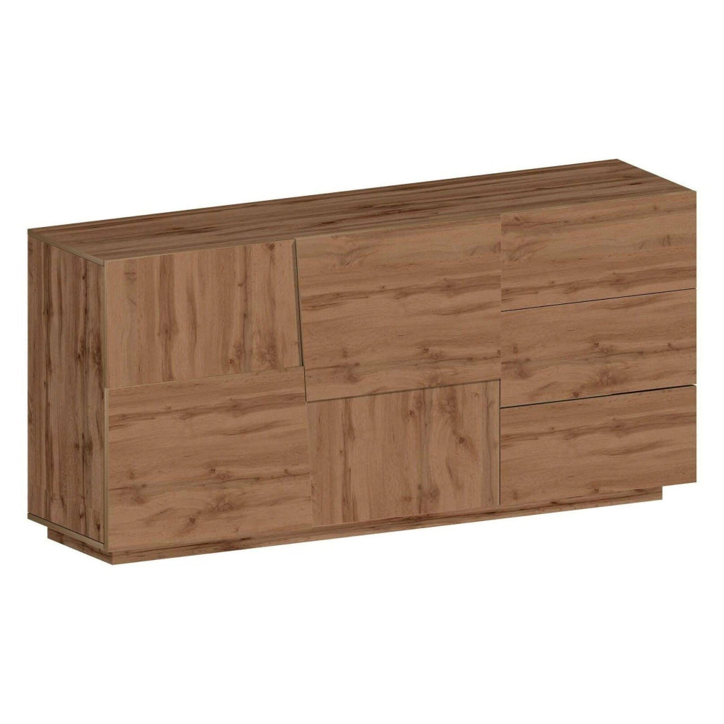 Credenza Avelignese, Buffet da soggiorno, Madia da salotto con 2 ante e 3 cassetti, 180x44h86 cm, Rovere