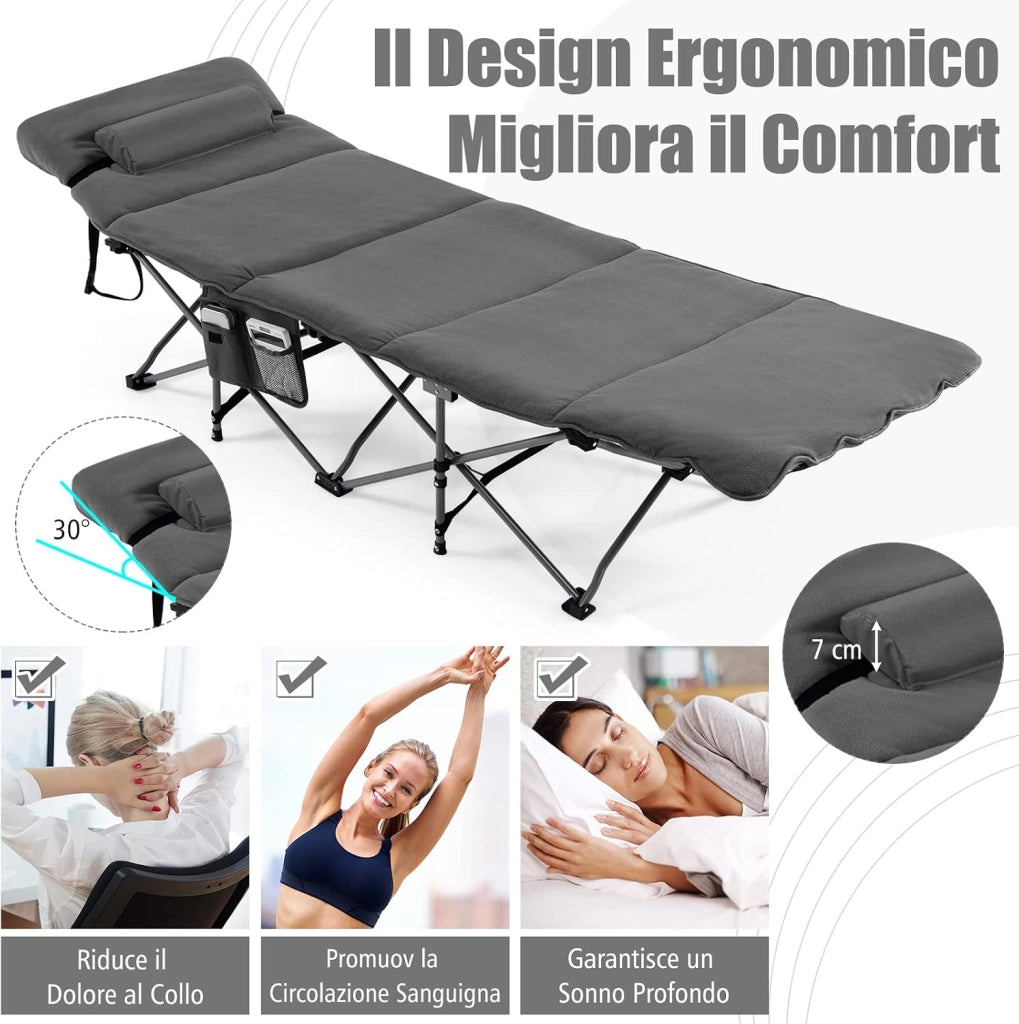 Letto Brandina Pieghevole con Materasso e Cuscino Rimovibili, Borsa da Trasporto, con Struttura Metallica Resistente, per Casa, Ufficio, Campeggio, Carico Fino a 150 kg