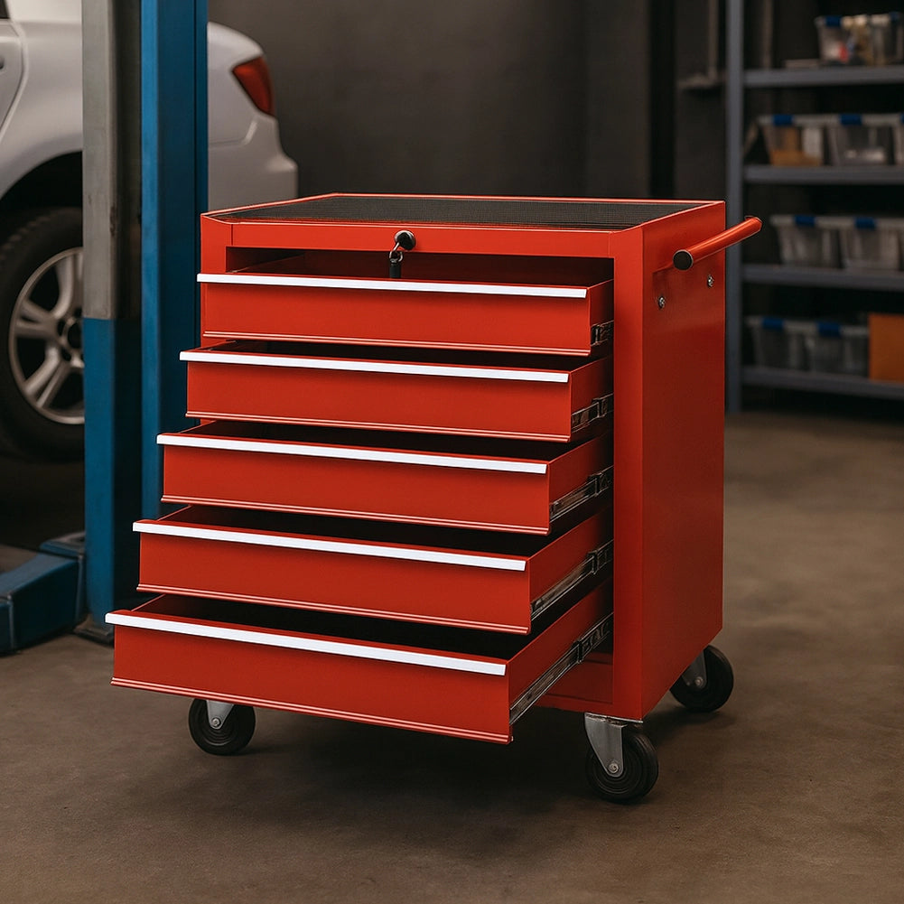 Carrello Portautensili con 5 Cassetti Rosso Carrellino per Utensili in Acciaio