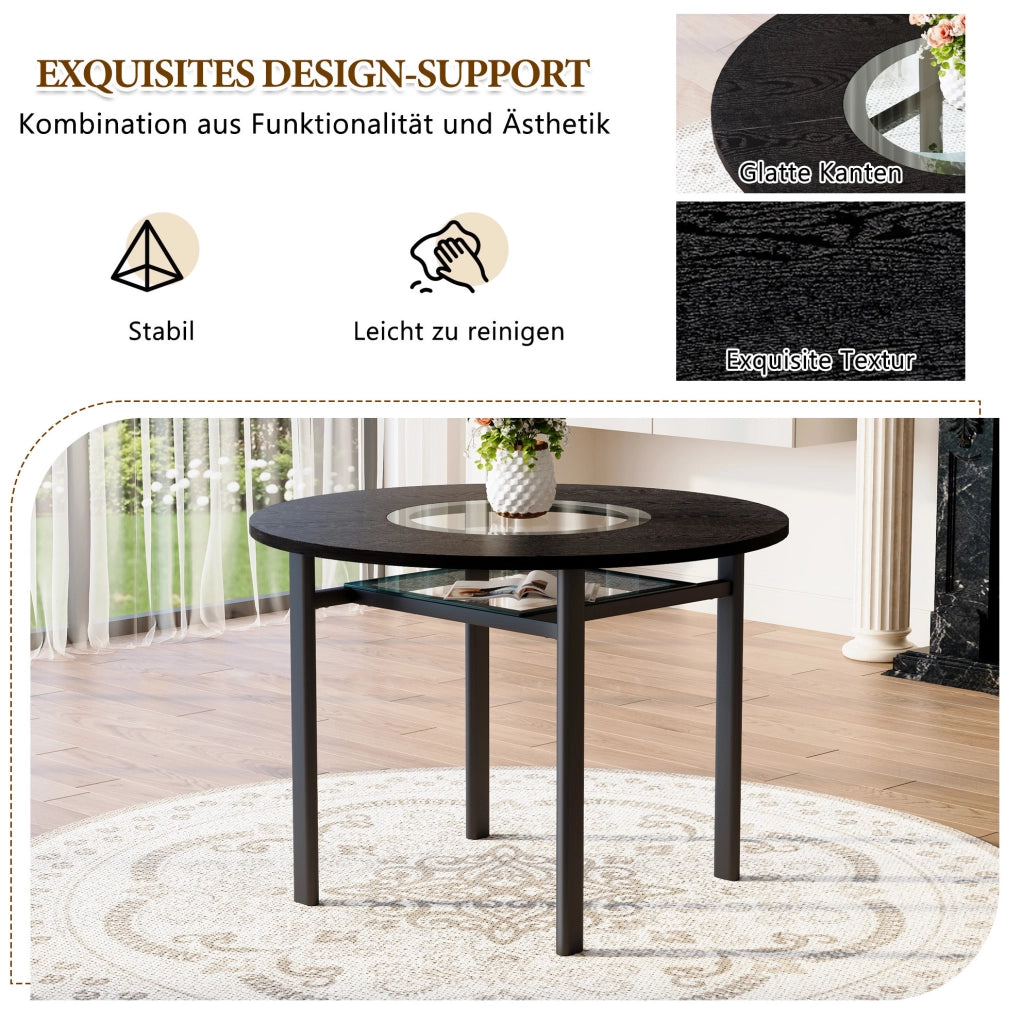Set tavolo rotondo Ø100 cm con 2 sedie in PU nero; MDF e vetro