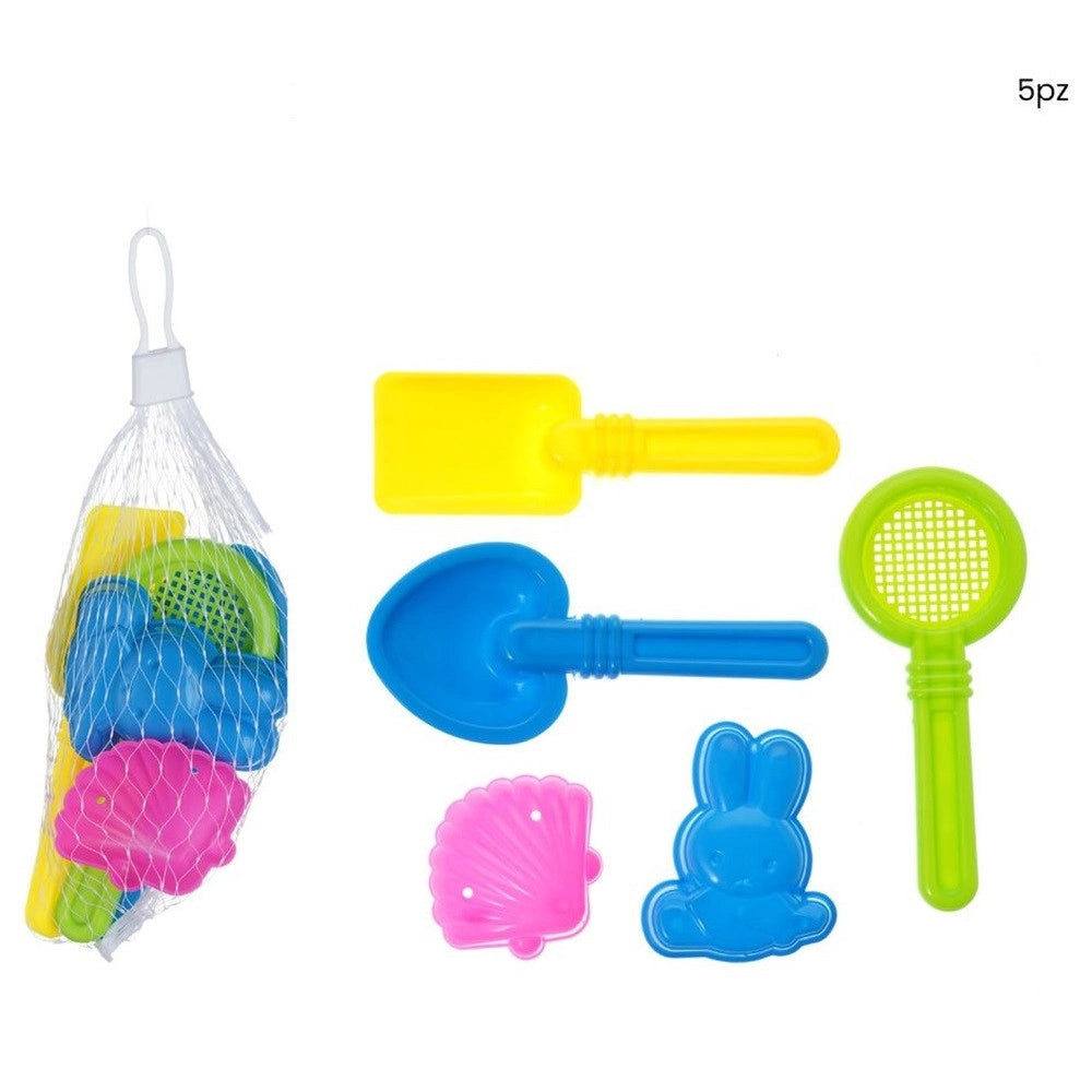 Trade Shop - Set Giocattoli Da Spiaggia Per Bambini 5pz Formine Paletta Setaccio Cucchiaio 618565 -