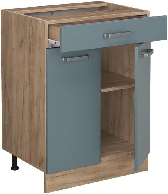 Mobiletto base per cucina R-Line, Grigio-blu, 60 cm con cassetto, senza piano di lavoro, per la libera combinazione all'interno di sistemi cucina modulari