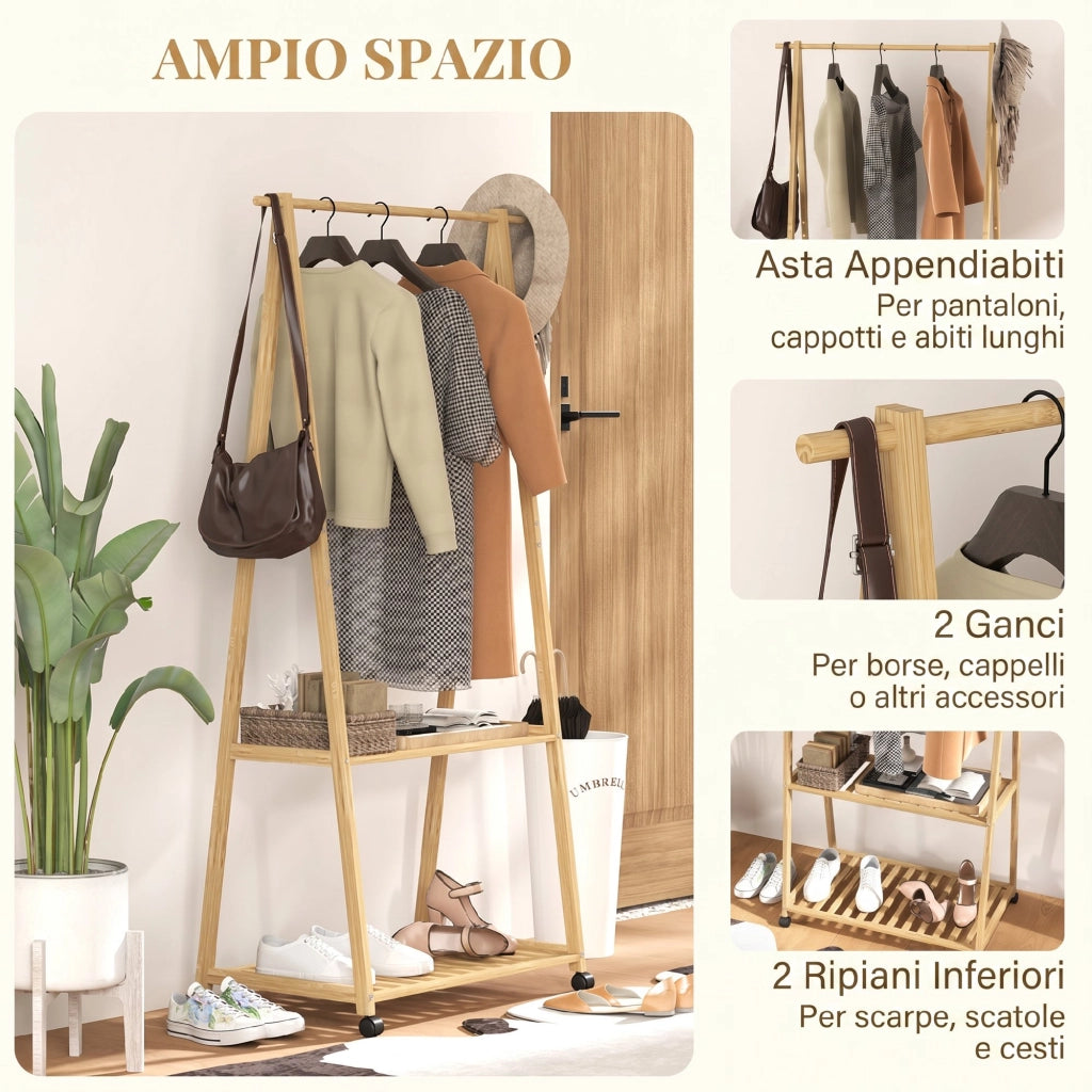 Appendiabiti con Ripiano per Scarpe ¨C zephmum ¨C 2 Ganci, Bamb¨´ Naturale