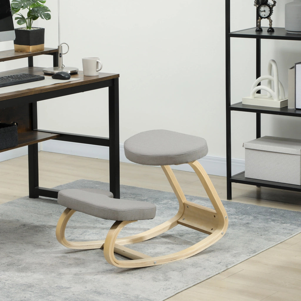Sedia ergonomica inginocchiatoio con dondolo ¨C Xylo ¨C tessuto grigio, legno betulla, 50x73x55 cm