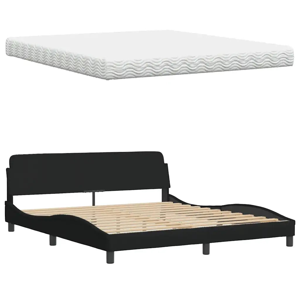 Letto con Materasso Nero 180x200 cm in Tessuto