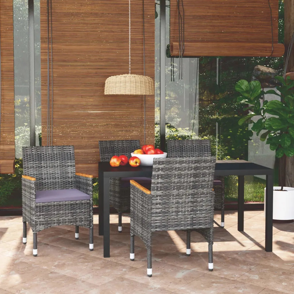 Set da Pranzo per Giardino 5 pz con Cuscini Polyrattan Grigiocod mxl 117658