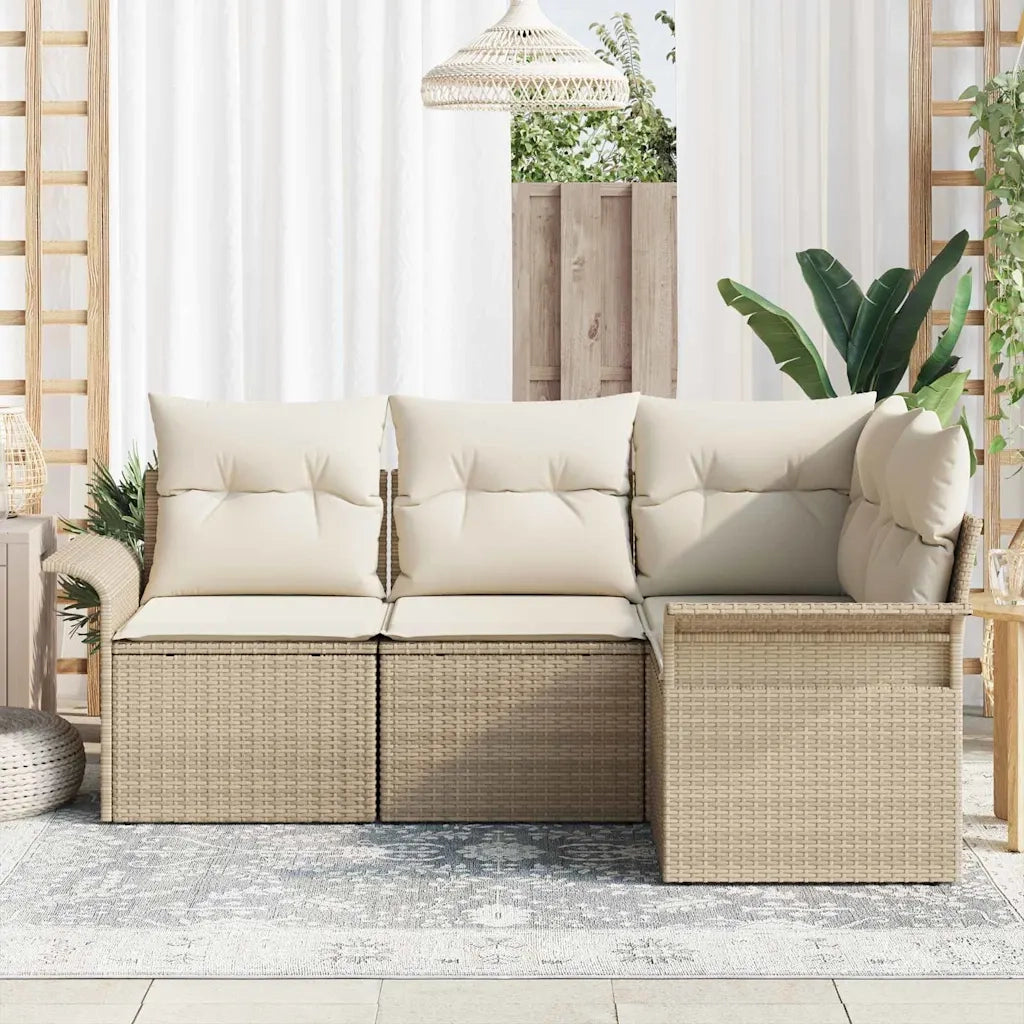 Set Divano da Giardino con cuscino 4 pcs Beige polyrattan