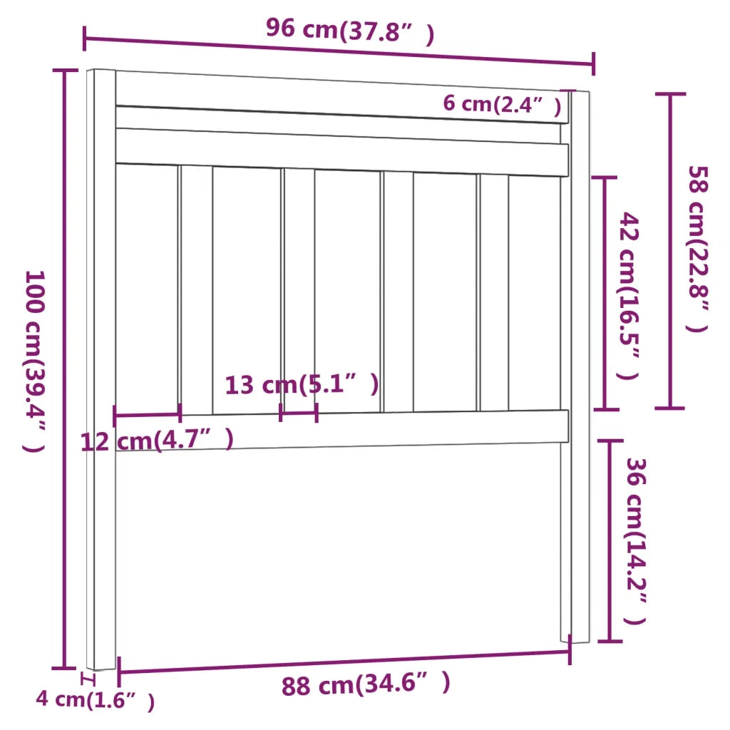 Testiera per Letto Nera 96x4x100 cm in Legno Massello di Pino