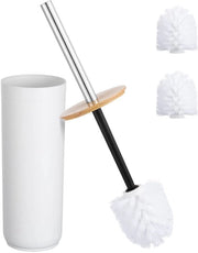 Set di spazzole per il water, Spazzola per il water con manico lungo e coperchio in bambù, Scatola di conservazione per la doccia (bianca)