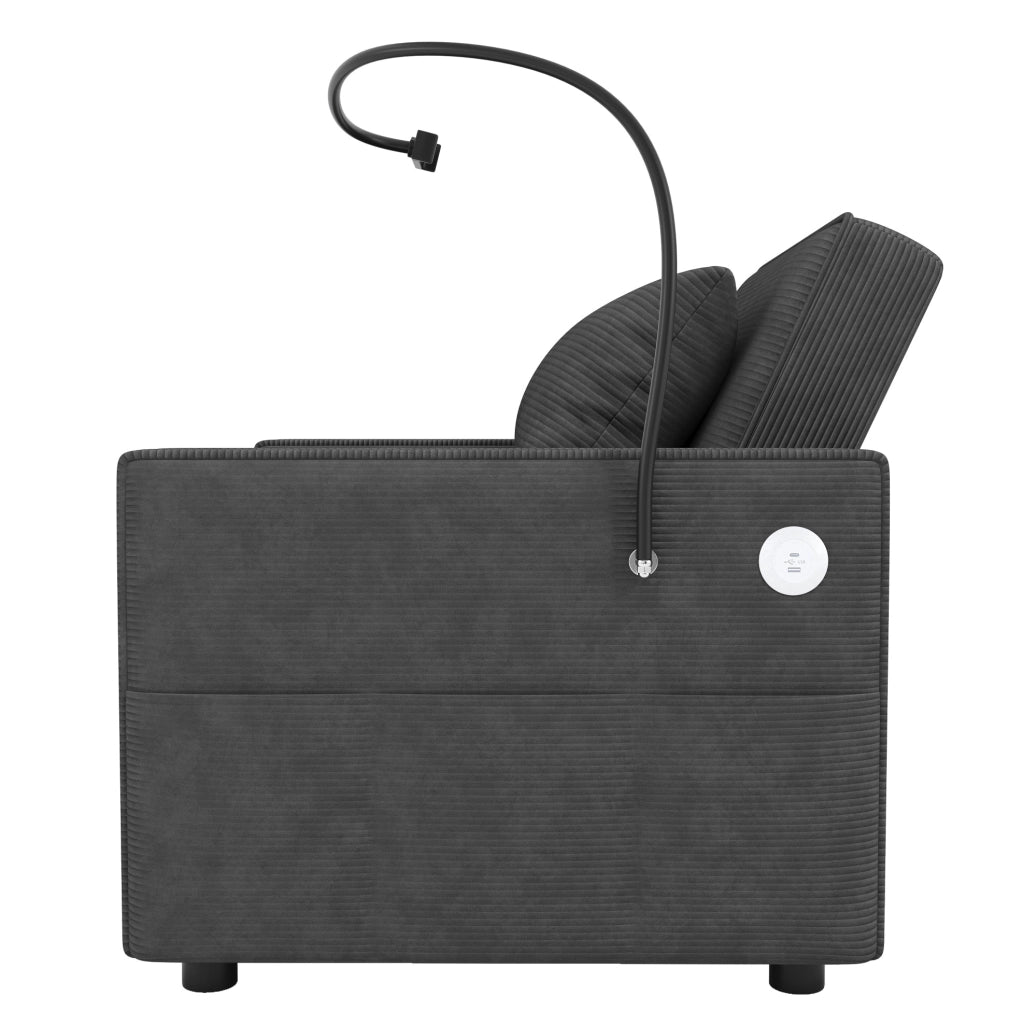 Divano letto monoposto reclinabile 177x70 cm in tessuto a coste grigio