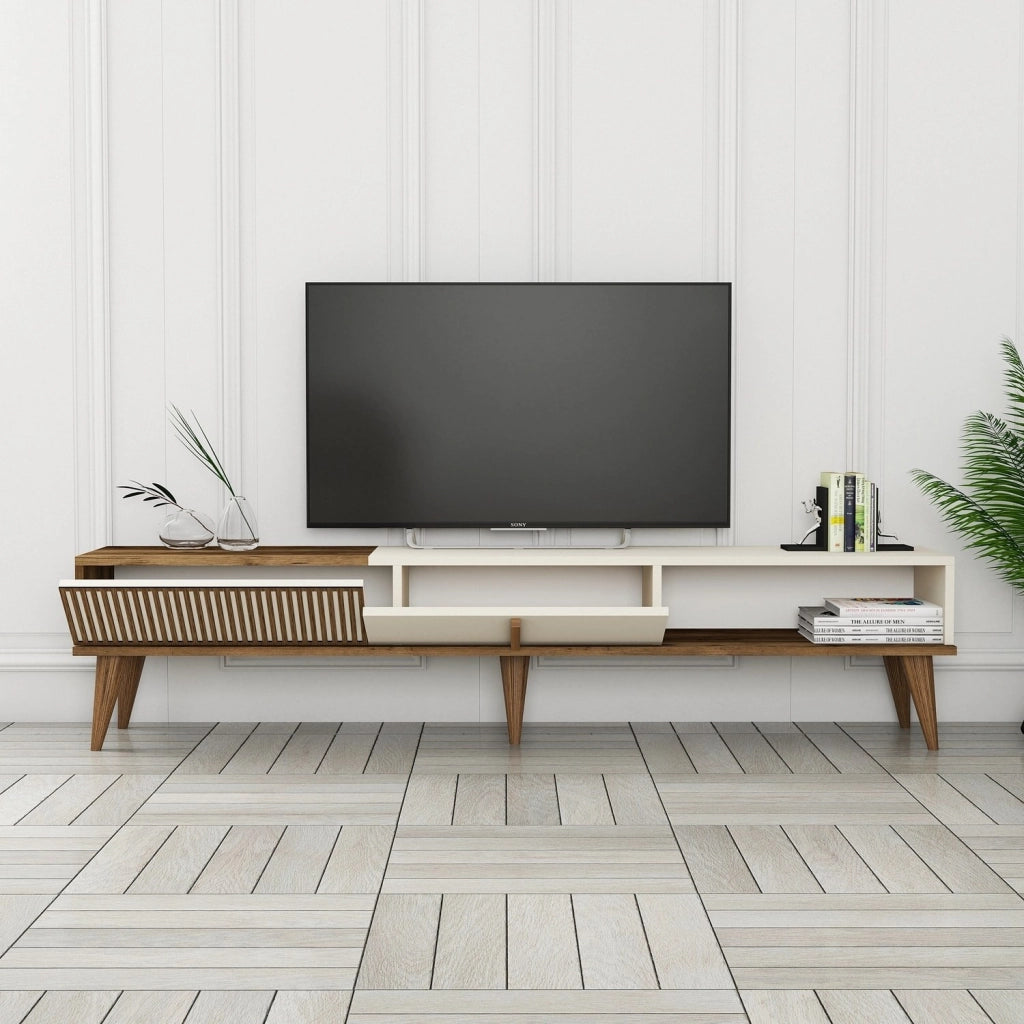 Porta TV in legno "Milano" - 180 x 35 x 40 cm - Noce crema