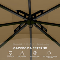 Gazebo da Giardino 335x335x285 cm Protezione UV e Tetto a 2 Livelli Beige