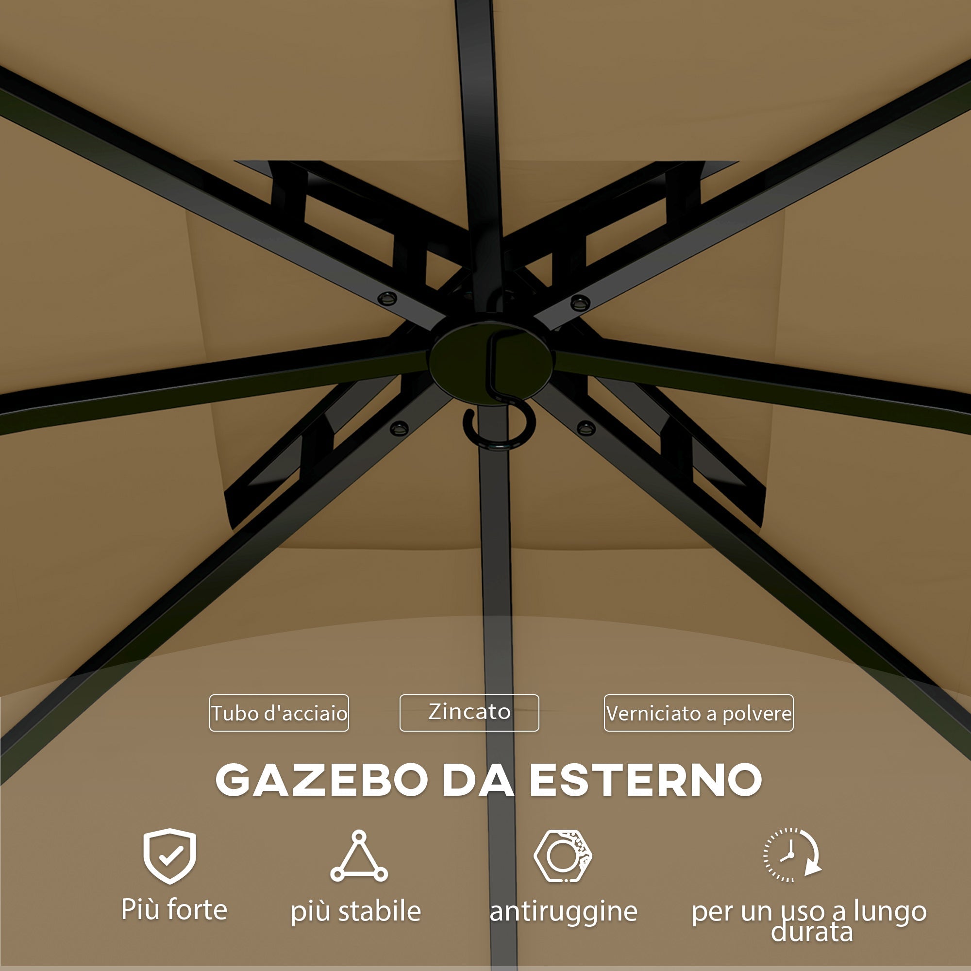 Gazebo da Giardino 335x335x285 cm Protezione UV e Tetto a 2 Livelli Beige