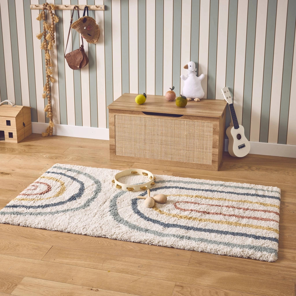 Tappeto per bambini con arcobaleno, tappeto per interni color crema e