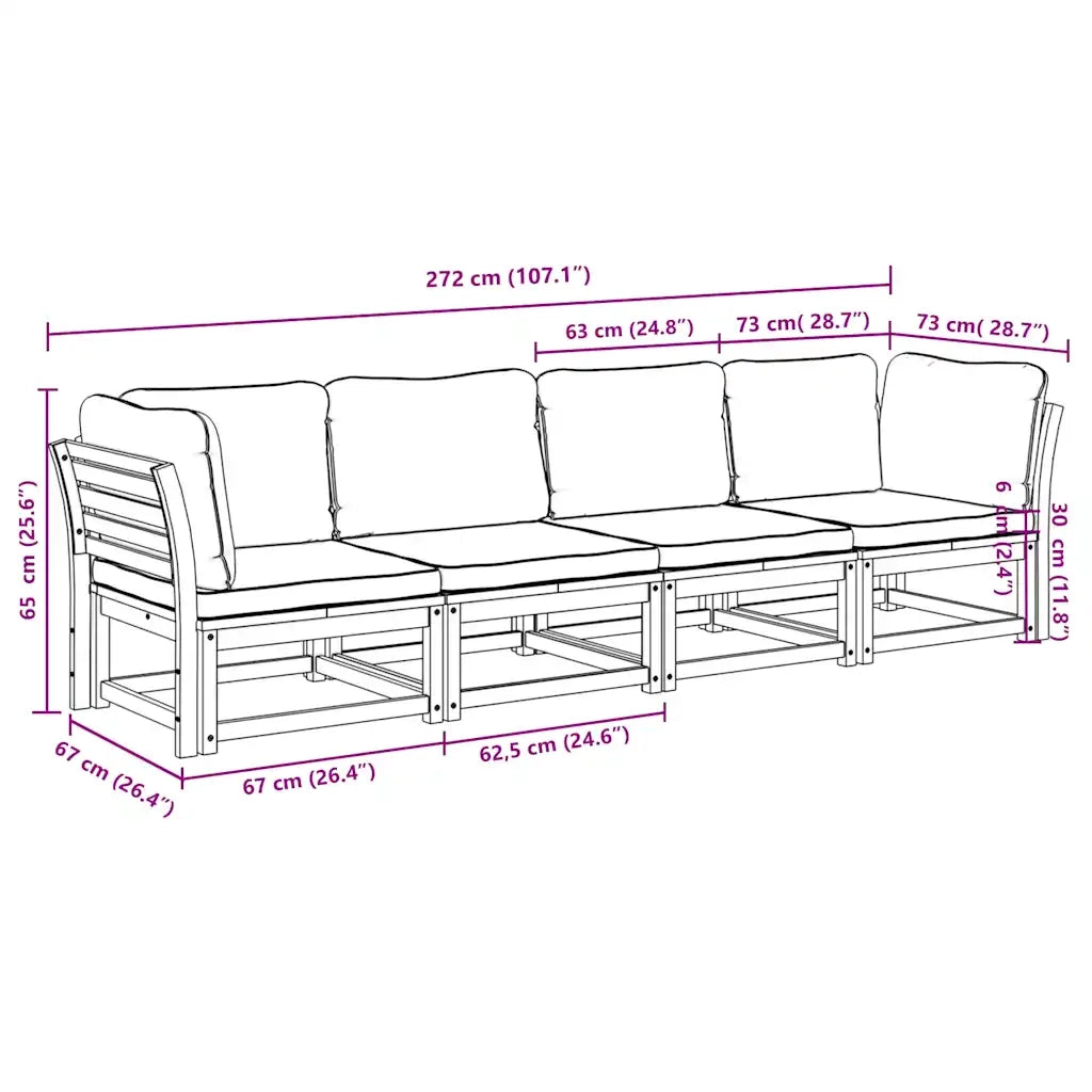 Set Salotto da Giardino 4pz con Cuscini Legno Massello Acacia