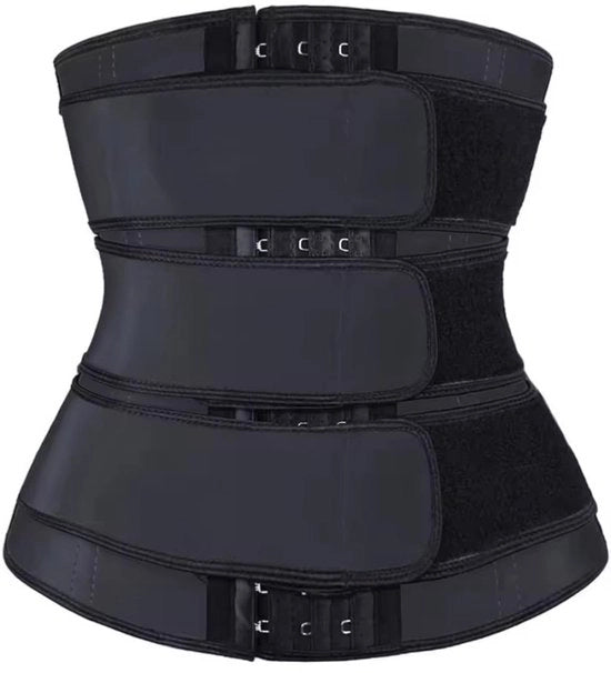 Corsetto - XXL - Nero - Con grappe e nastri di chiusura 3 pezzi - Body shapewear - Corsetto shapewear - Fascia per sudore addome - Cintura per dimagrire - Sottoveste correttiva