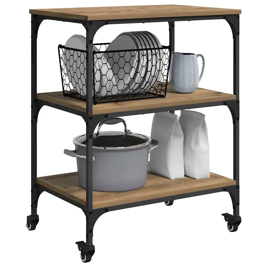 Carrello da Cucina-Scaffale per Cucina Rovere artigianale 60 x 41 x 76 cm