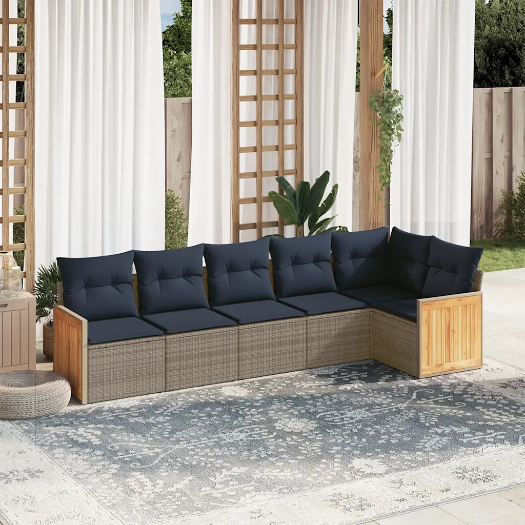 Set Divani da Giardino 6 pz con Cuscini Grigio in Polyrattan 3227671