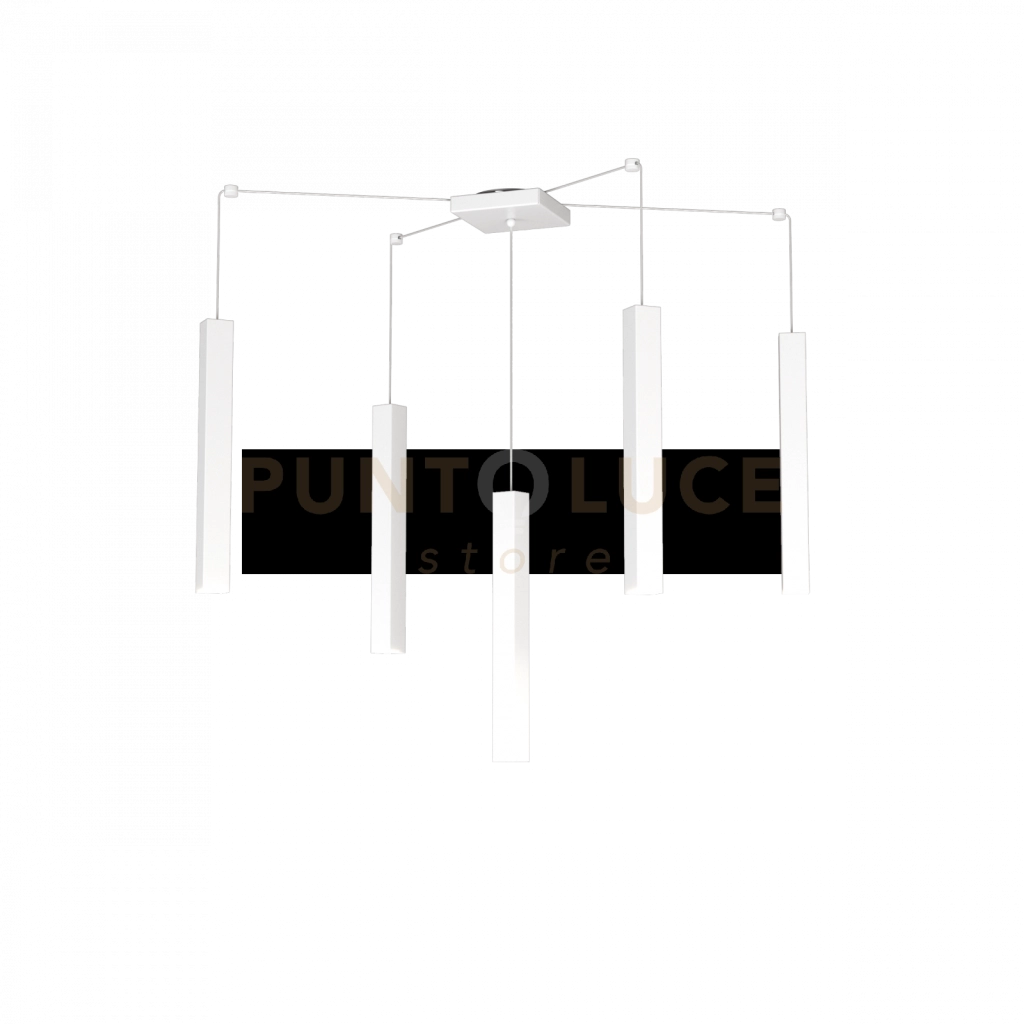 SQUARE TUBE SOSPENSIONE 5 LUCI BIANCO CAVO CM.250 CON BASE 1173-S5-BI