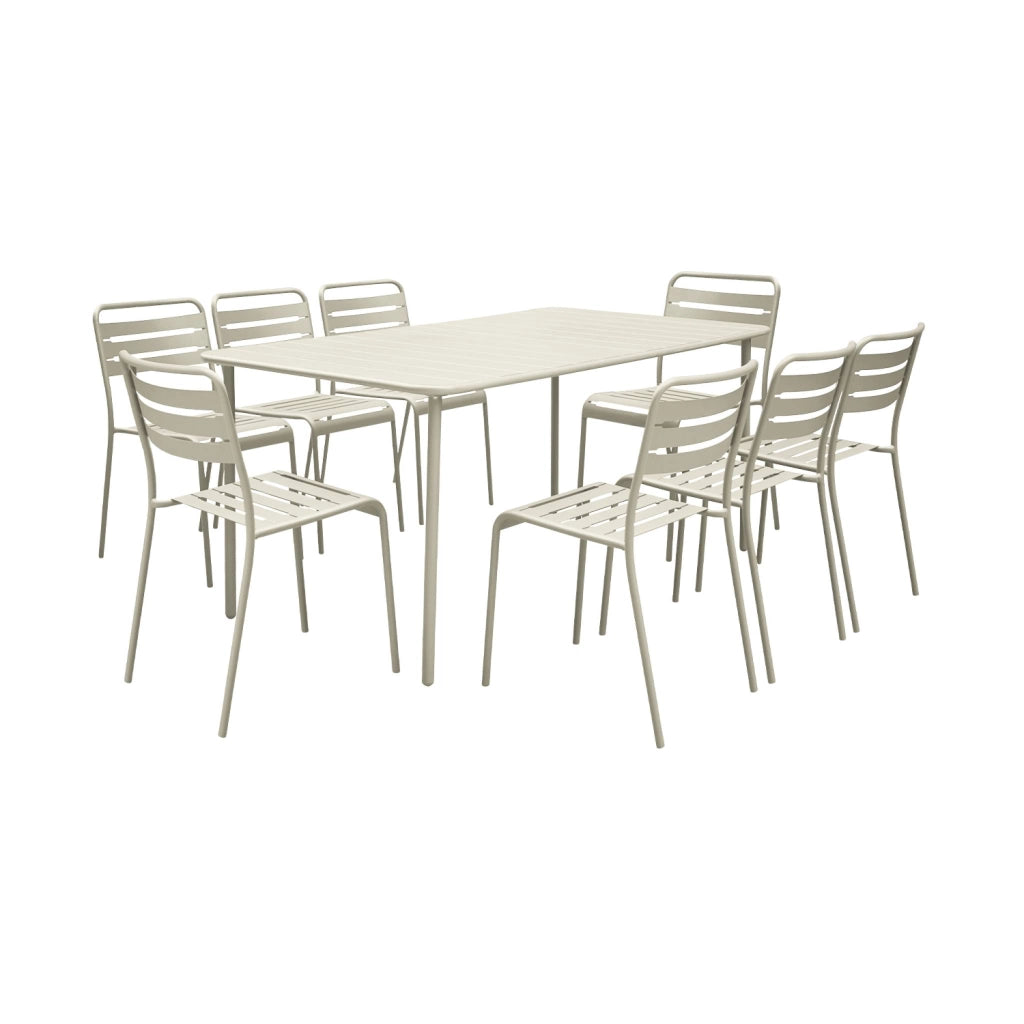 Set tavolo da giardino in acciaio con 8 sedie, 160cm, beige
