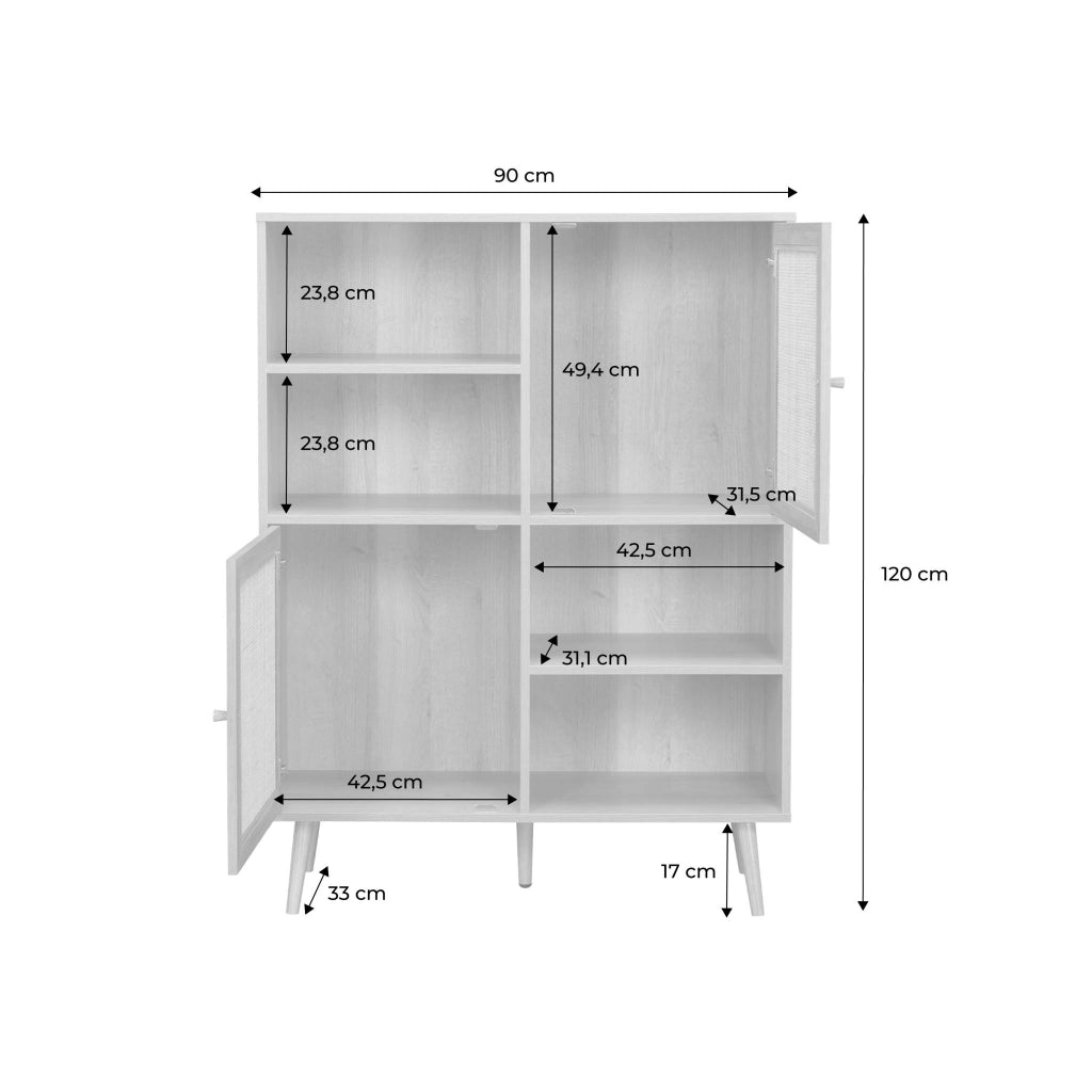 Credenza a 2 ante in canna e legno, 90cm, marrone naturale