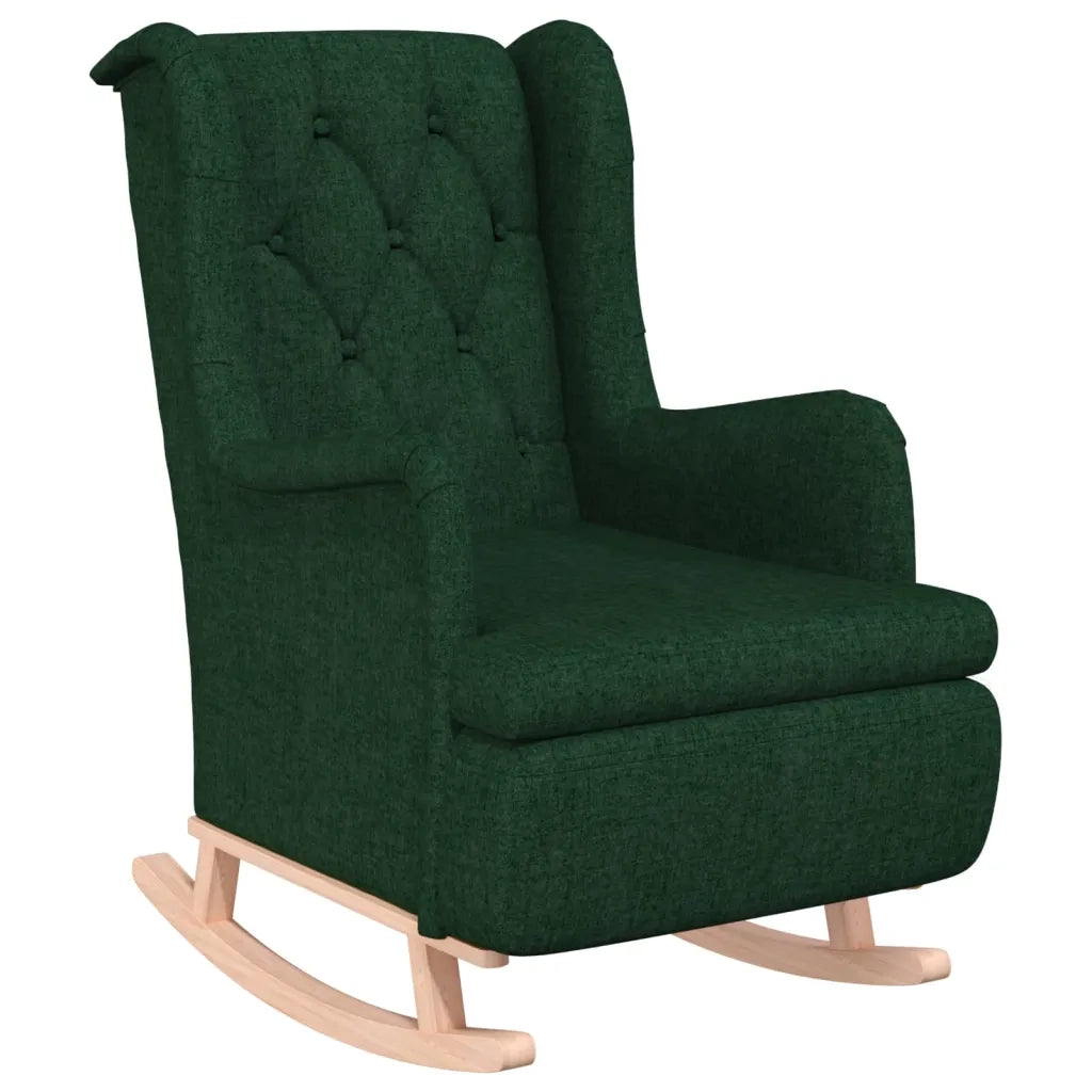 Poltrona con Gambe a Dondolo e Sgabello Verde Scuro in Tessuto 3121278