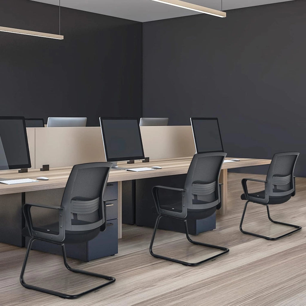 Sedia da ufficio, per riunioni e riunioni, ergonomica, con braccioli e supporto lombare, struttura in metallo, portata fino a 136 kg, seduta imbottita
