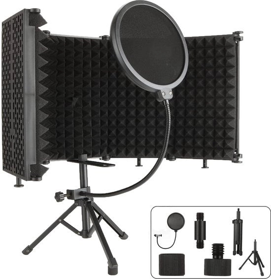 Schermo di isolamento microfonico pieghevole - protezione acustica - 5 pannelli - nero
