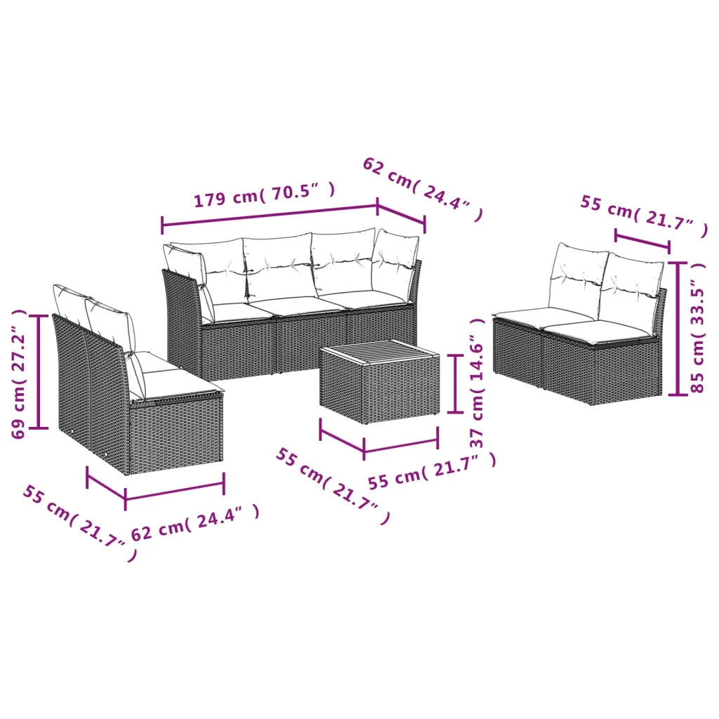 Set Divani da Giardino con Cuscini 8 pz Nero in Polyrattan 3223563