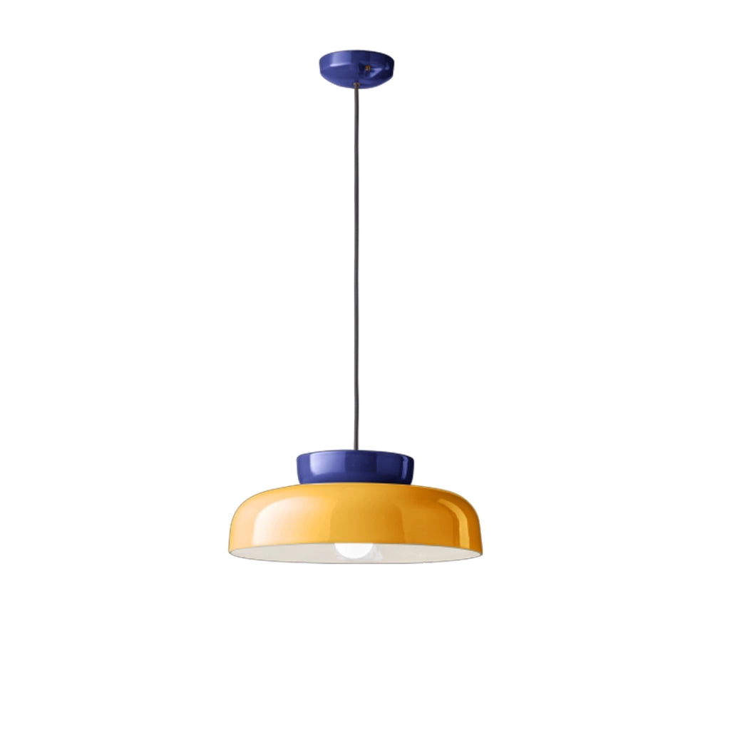 Sospensione Vintage Decò Maracana Ceramica-Vetro Blu Robot-Giallo 1 Luce E27