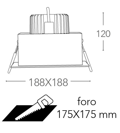 INCASSO LED APOLLO NERO IN ALLUMINIO 45W 4500LM 3000K ORIENTABILE 18,8X18,8X12CM INC-APOLLO-1X45C