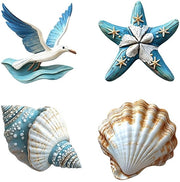 Decorazione per Parete Marittima - 4 Pezzi - Tema Oceano - Sostenibile - Adatto per Salotto/Bagnetto - Decorazione per Parete in Legno