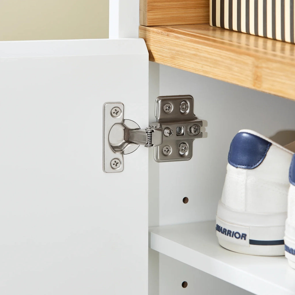 SoBuy Mobile multifunzionale per ingresso, soggiorno e cucina, con 1 cassetto, 1 scomparto e 2 porte, mobile per scarpe e armadio da stoccaggio, Bianco-Naturale L60xP34xA85 cm FSB97-WN