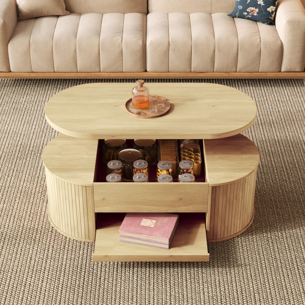 Tavolino da caffè 110x55.5x40 cm; altezza regolabile con piano sollevabile; MDF; colore naturale
