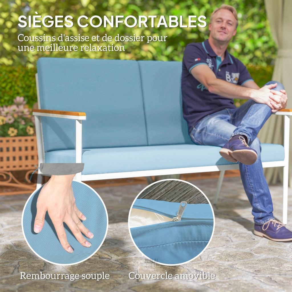 Set da giardino 5 pezzi con divano, 2 poltrone e 2 tavolini ¨C zephmum ¨C blu chiaro