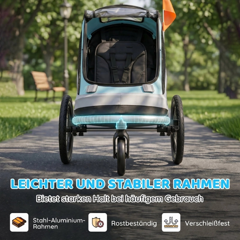 RIMORCHIO BAMBINI 2 in 1 pieghevole con 5 punti Light Blue in alluminio