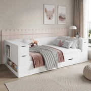 Letto per bambini 90x200 cm con cassetto; contenitore e comodino; MDF bianco