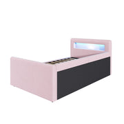 Letto singolo 90×200 cm con LED; luce notturna; USB e contenitore idraulico; senza materasso; rosa