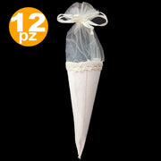 Trade Shop - Bomboniera Coni Bianco Avorio Tessuto Sacchetto Porta Confetti Riso Matrimonio -