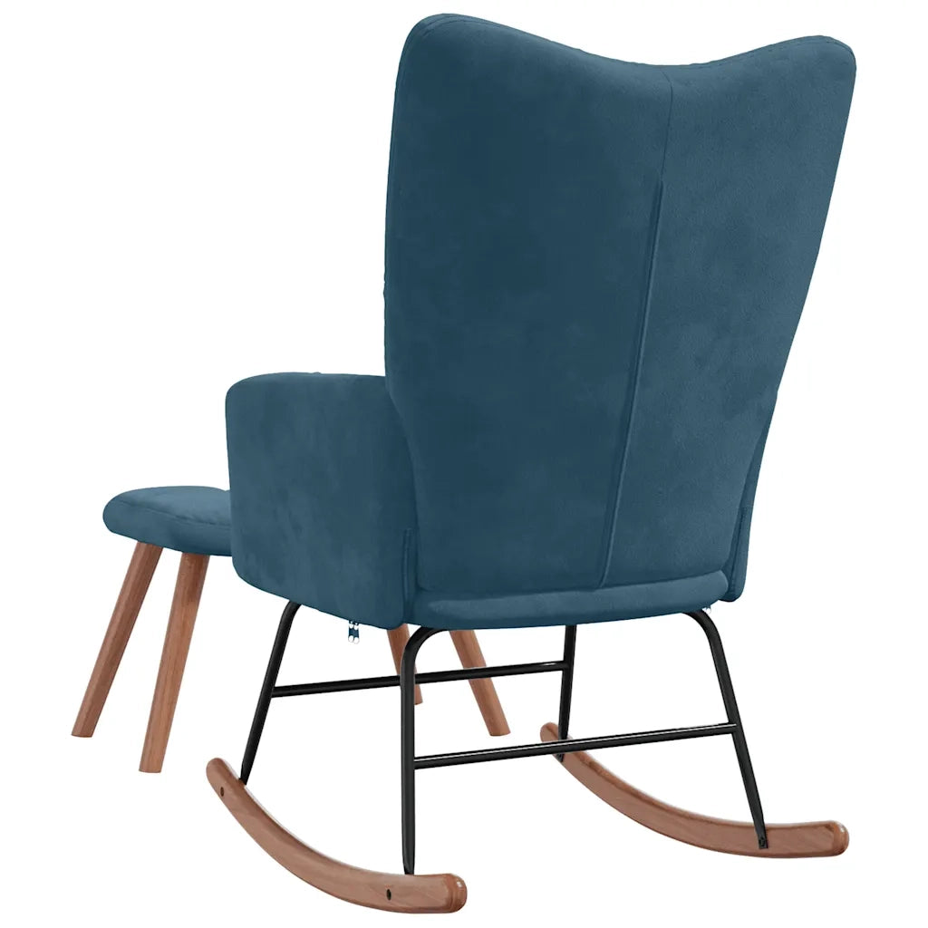 Sedia a dondolo con sgabello in velluto blu