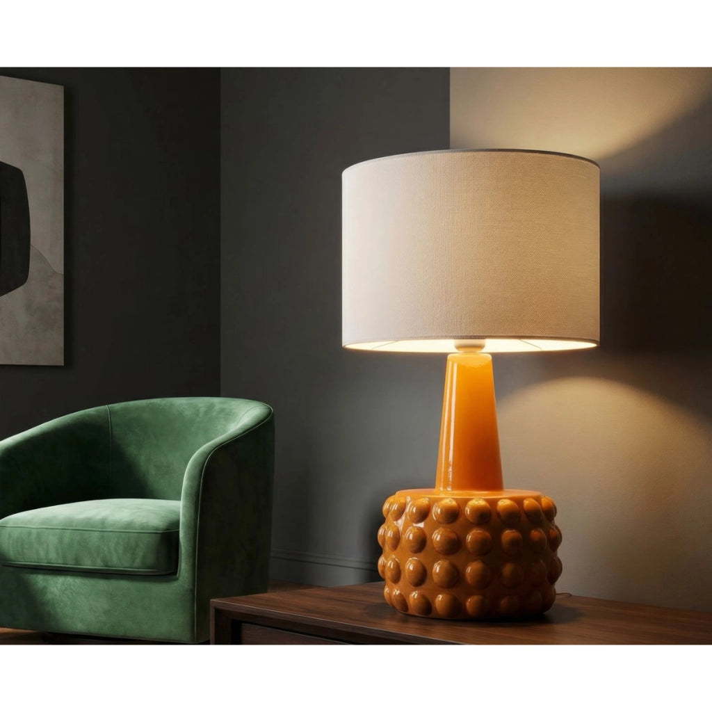Lampada da tavolo Gress in ceramica senape e tessuto